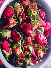 red roses in a bowl