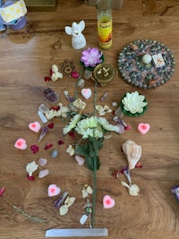 a table with candles and flowers on it